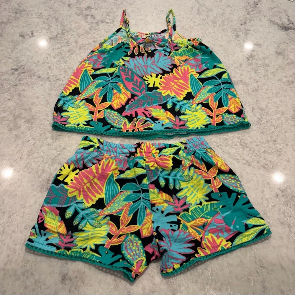Tropical Gauze Tank Top and Shorts Matching Set - Size L (10/12)